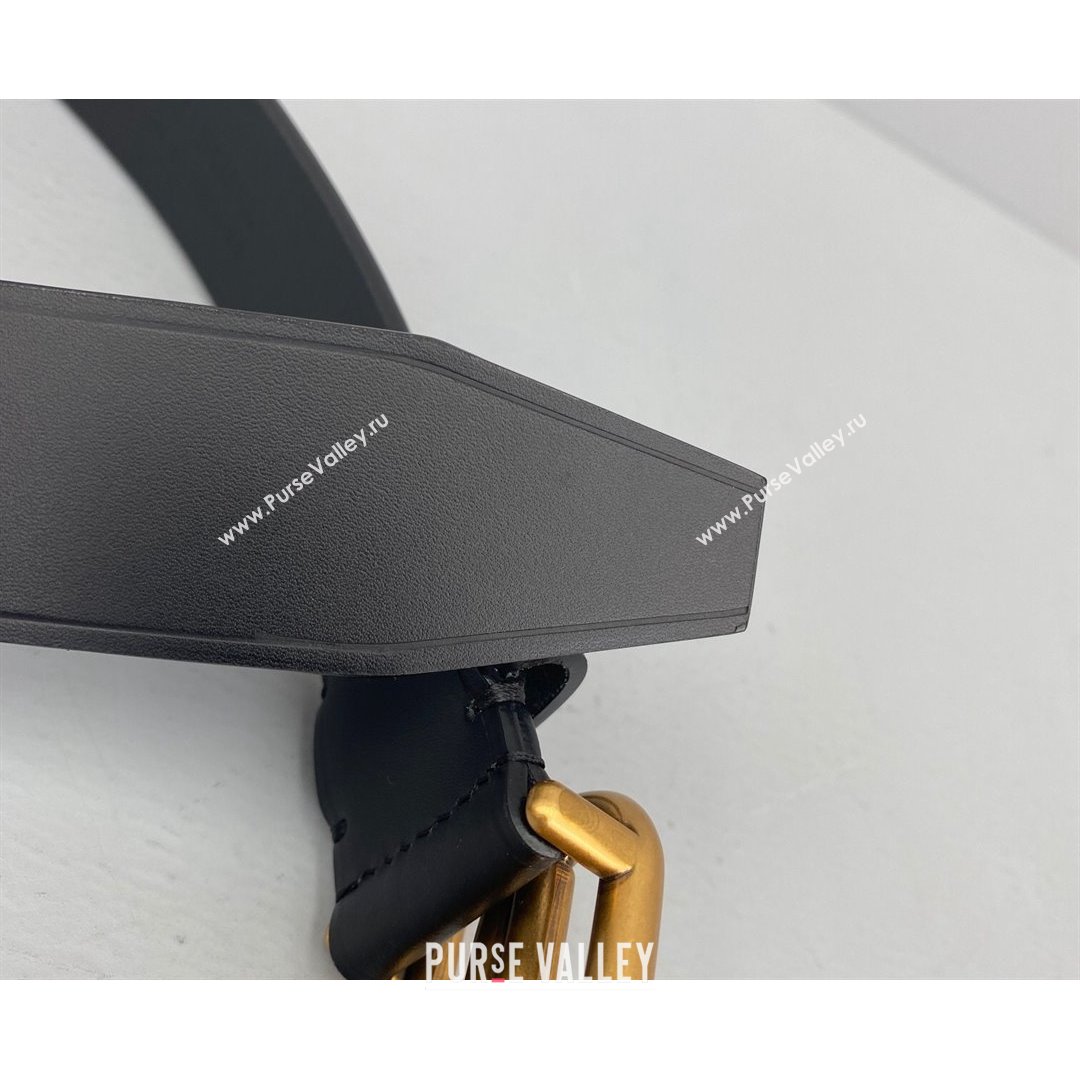 Balenciaga Calfskin BB Large Belt with Logo Buckle Black/Gold 2021 (ningm-21091521)