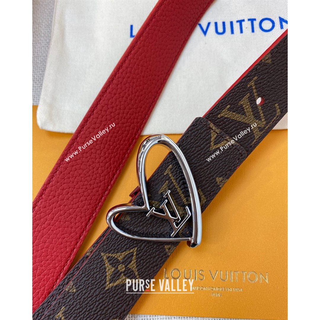 Louis Vuitton Monogram Canvas Belt 30mm with LV Heart Buckle Red/Silver 2021 (99-21082349)