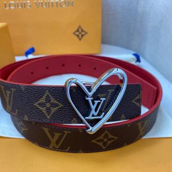 Louis Vuitton Monogram Canvas Belt 30mm with LV Heart Buckle Red/Silver 2021 (99-21082349)