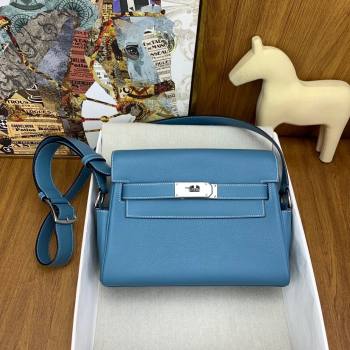 Hermes Kelly Messenger Bag in Original Evercolor Leather Denim Blue/Silver 2024(Full Handmade) (XY-241030019)