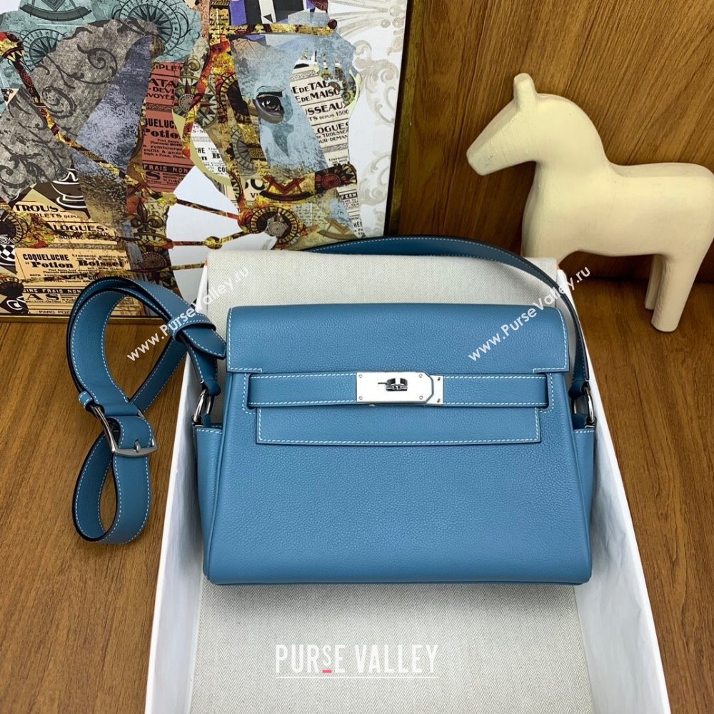 Hermes Kelly Messenger Bag in Original Evercolor Leather Denim Blue/Silver 2024(Full Handmade) (XY-241030019)