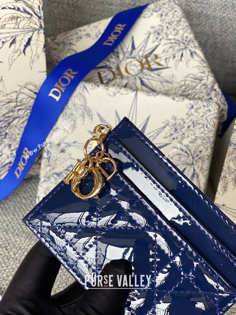 Dior Lady Dior Zipped Card Holder in Blue Patent Cannage Calfskin 2024 (DMZ-2411118)