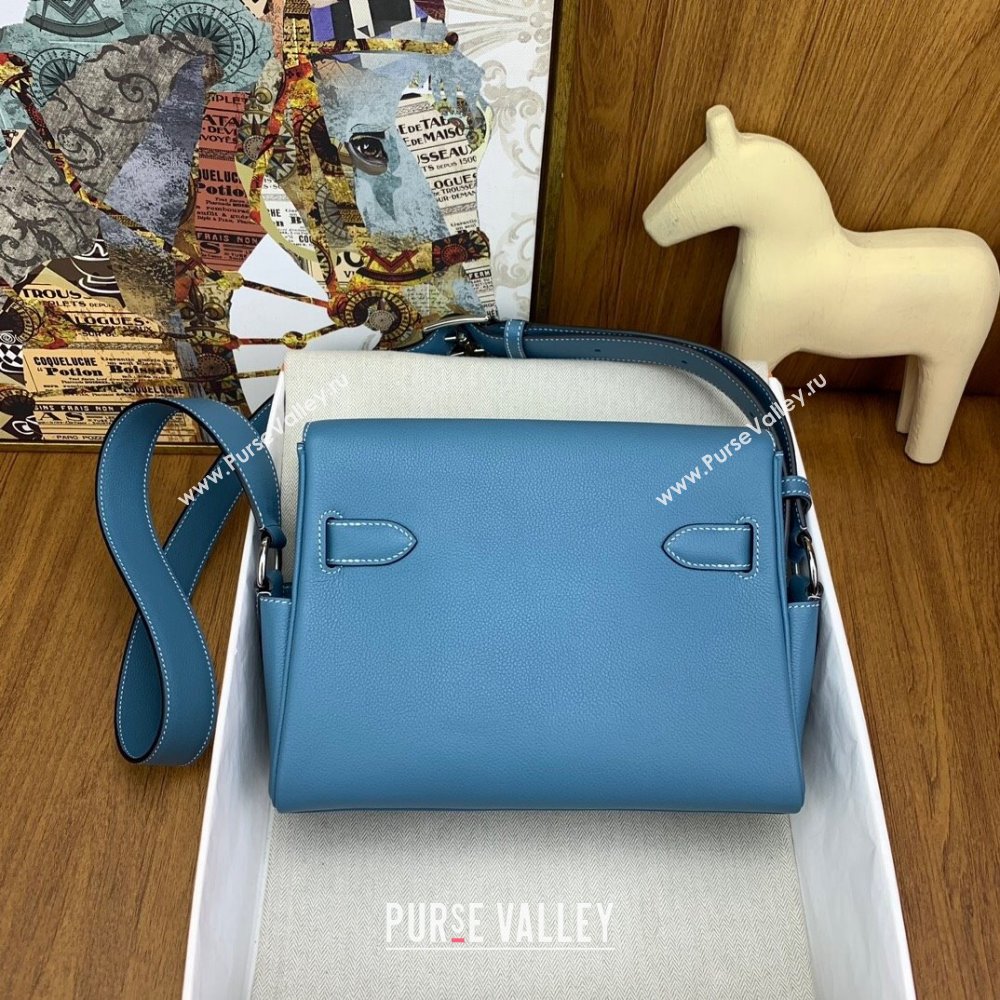 Hermes Kelly Messenger Bag in Original Evercolor Leather Denim Blue/Silver 2024(Full Handmade) (XY-241030019)