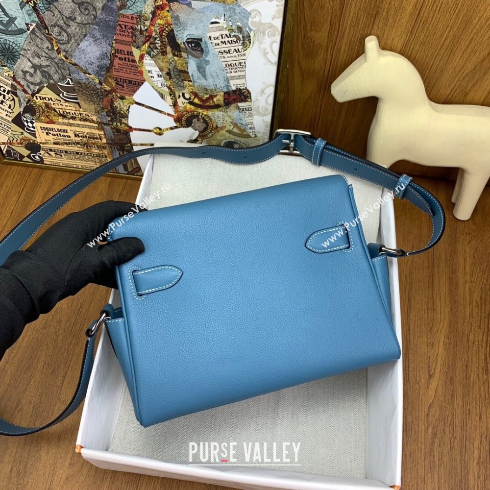 Hermes Kelly Messenger Bag in Original Evercolor Leather Denim Blue/Silver 2024(Full Handmade) (XY-241030019)