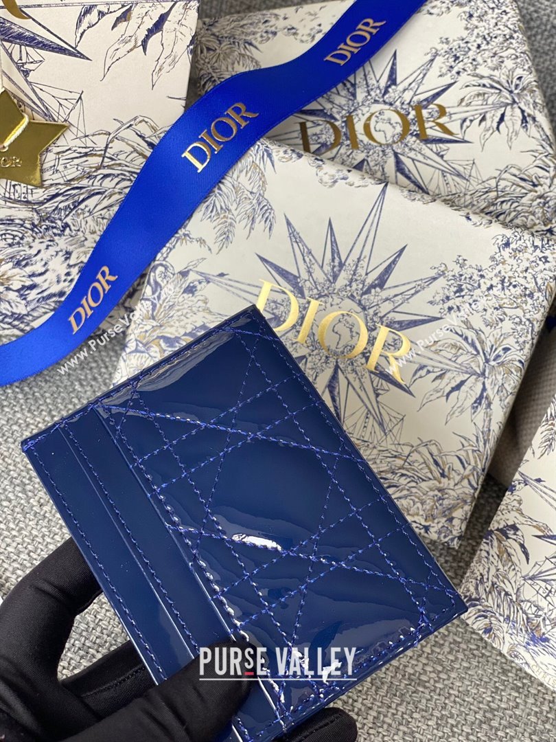 Dior Lady Dior Zipped Card Holder in Blue Patent Cannage Calfskin 2024 (DMZ-2411118)