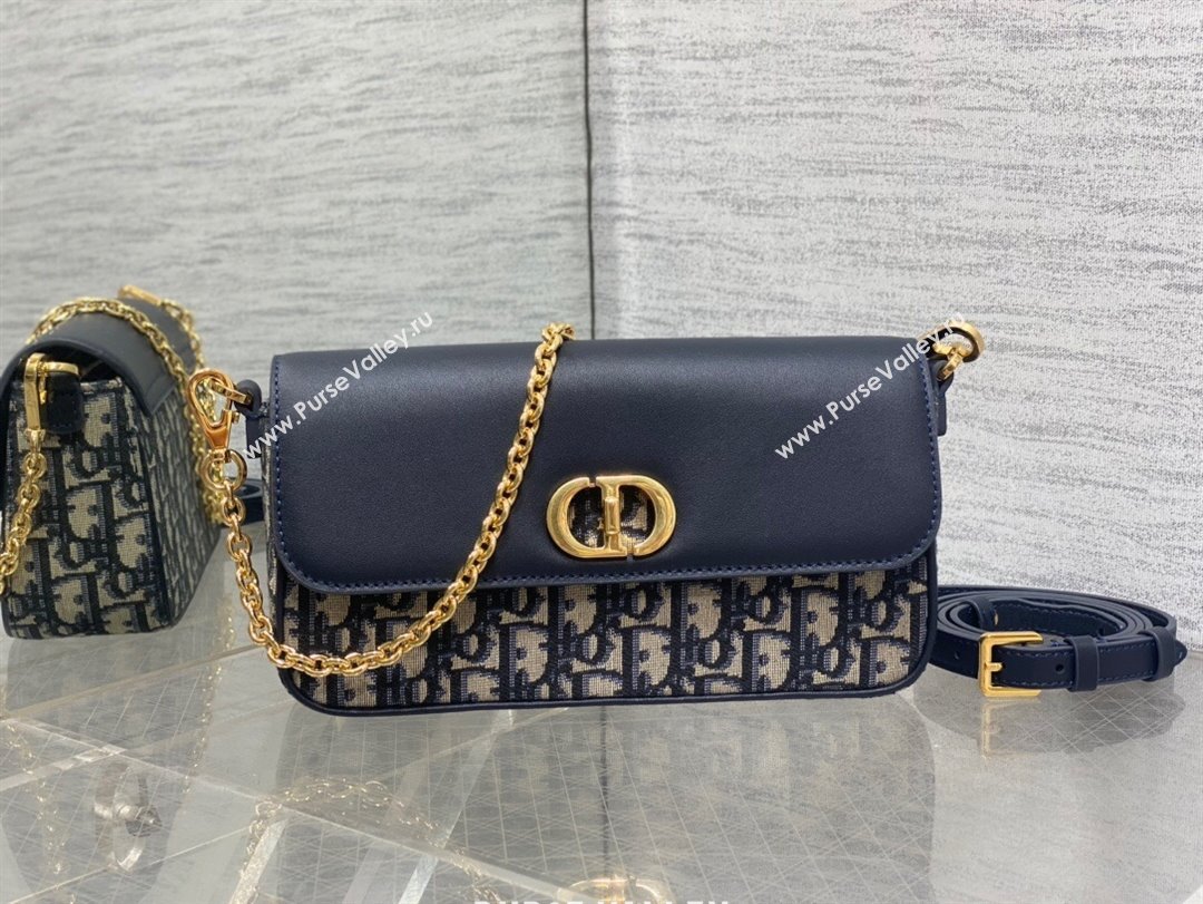 Dior 30 Montaigne Avenue East-West Double Carry Mini Bag in Blue Dior Oblique Jacquard and Smooth Calfskin 2024 (XXG-24081414)