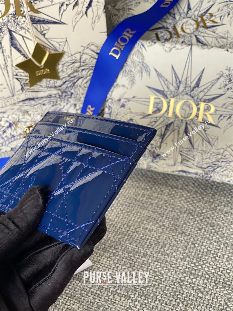 Dior Lady Dior Zipped Card Holder in Blue Patent Cannage Calfskin 2024 (DMZ-2411118)