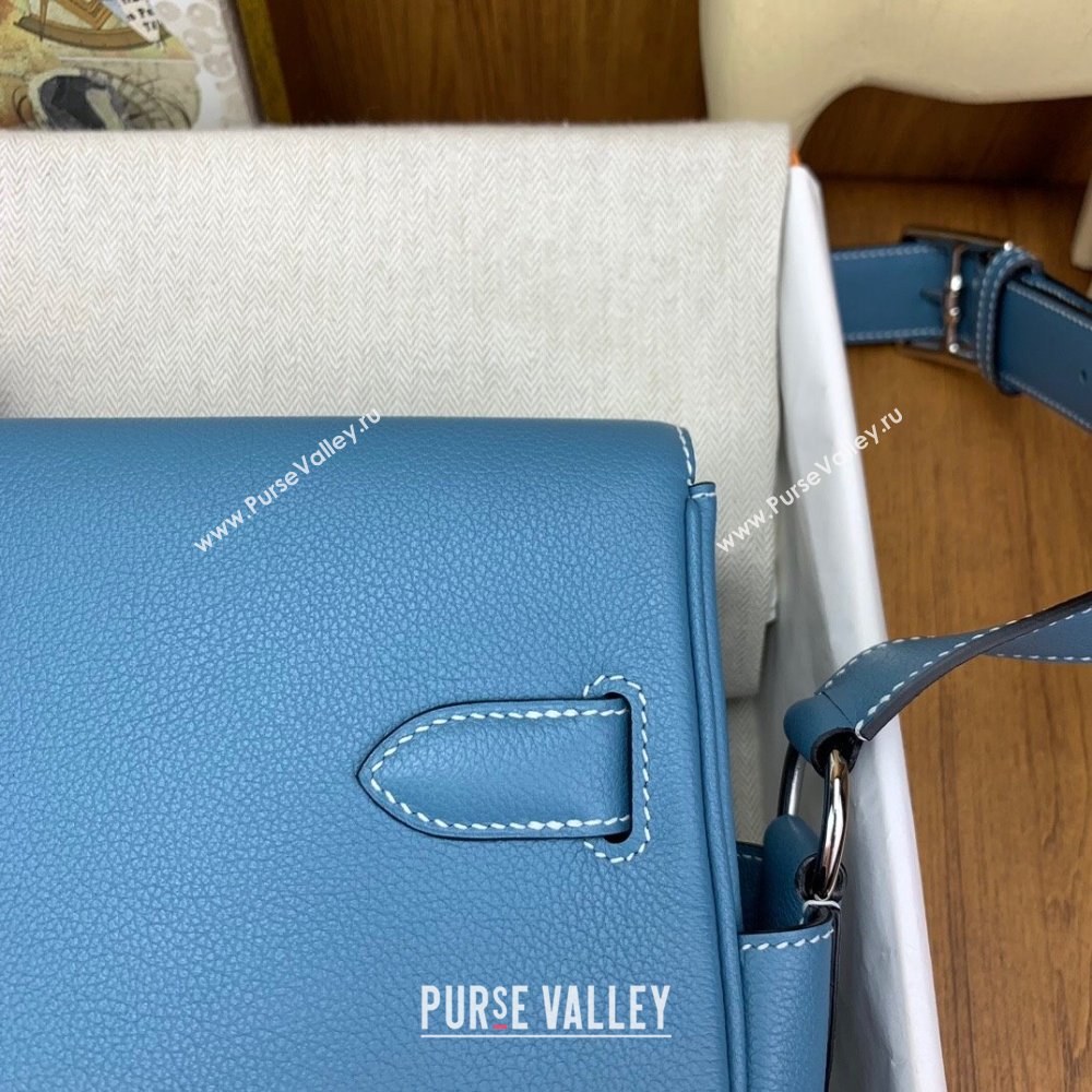 Hermes Kelly Messenger Bag in Original Evercolor Leather Denim Blue/Silver 2024(Full Handmade) (XY-241030019)