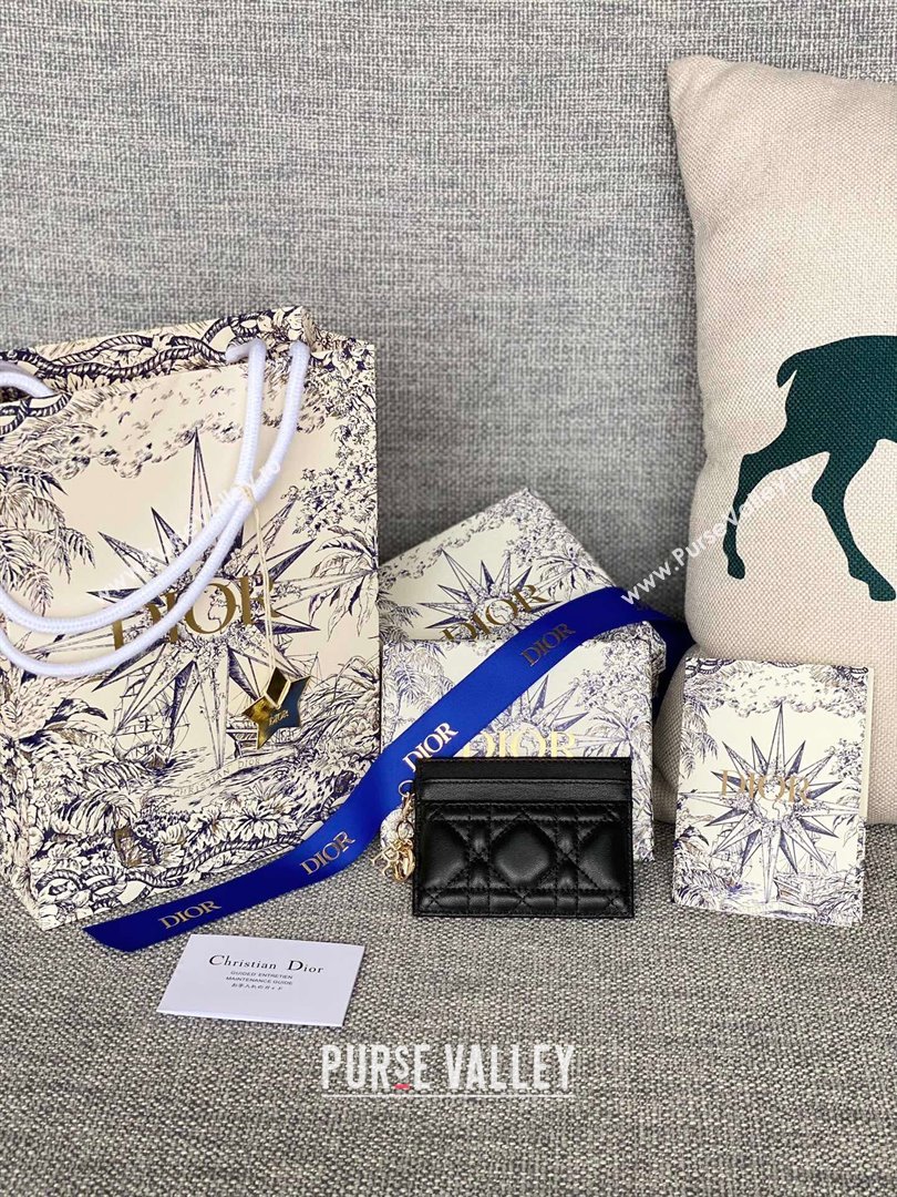 Dior Lady Dior Card Holder in Supple Cannage Lambskin Black 2024 (DMZ-2411103)