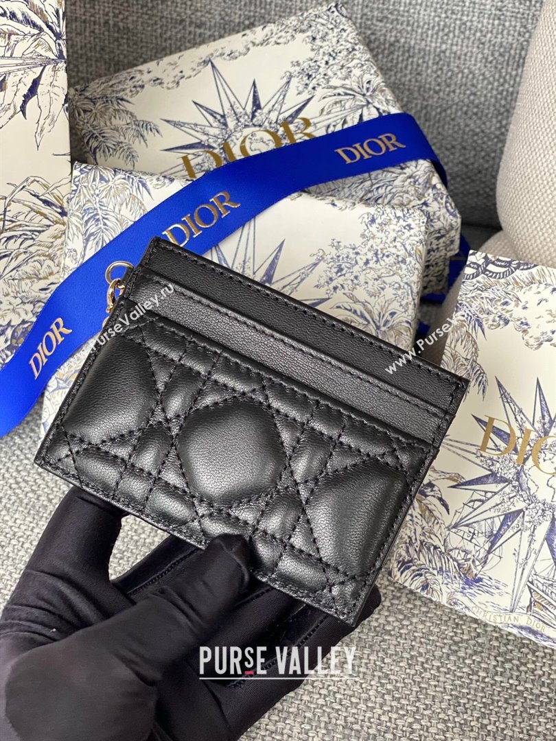 Dior Lady Dior Card Holder in Supple Cannage Lambskin Black 2024 (DMZ-2411103)