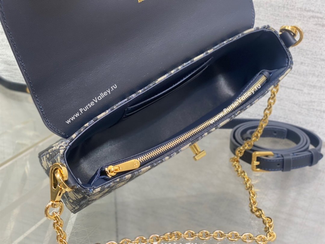 Dior 30 Montaigne Avenue East-West Double Carry Mini Bag in Blue Dior Oblique Jacquard and Smooth Calfskin 2024 (XXG-24081414)