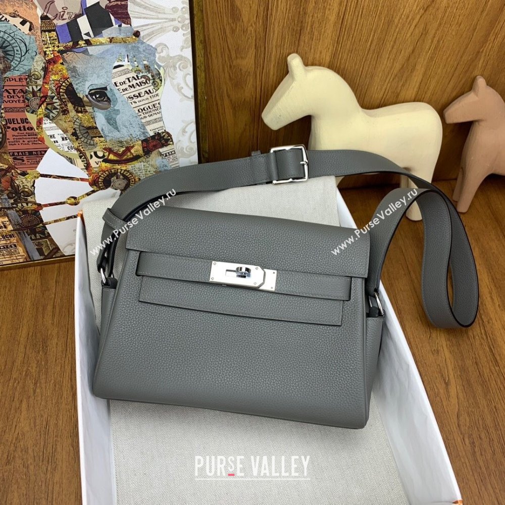 Hermes Kelly Messenger Bag in Original Evercolor Leather Could Grey/Silver 2024(Full Handmade) (XY-241030020)