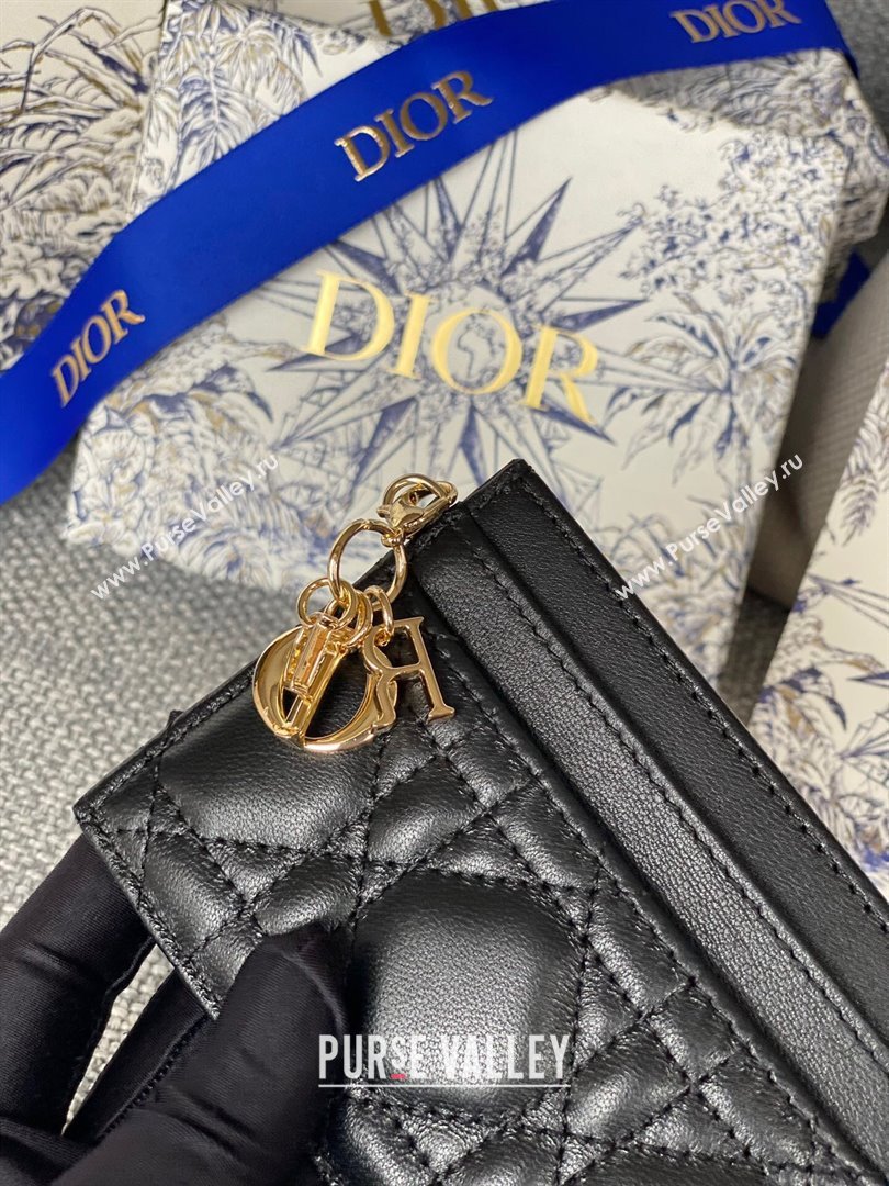 Dior Lady Dior Card Holder in Supple Cannage Lambskin Black 2024 (DMZ-2411103)