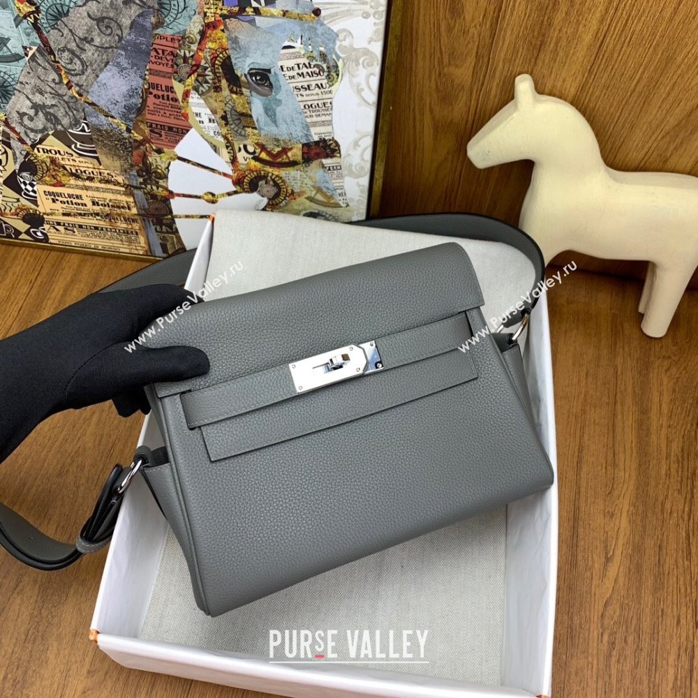 Hermes Kelly Messenger Bag in Original Evercolor Leather Could Grey/Silver 2024(Full Handmade) (XY-241030020)