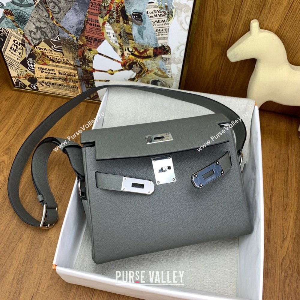 Hermes Kelly Messenger Bag in Original Evercolor Leather Could Grey/Silver 2024(Full Handmade) (XY-241030020)