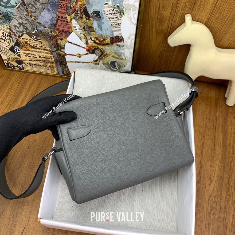 Hermes Kelly Messenger Bag in Original Evercolor Leather Could Grey/Silver 2024(Full Handmade) (XY-241030020)