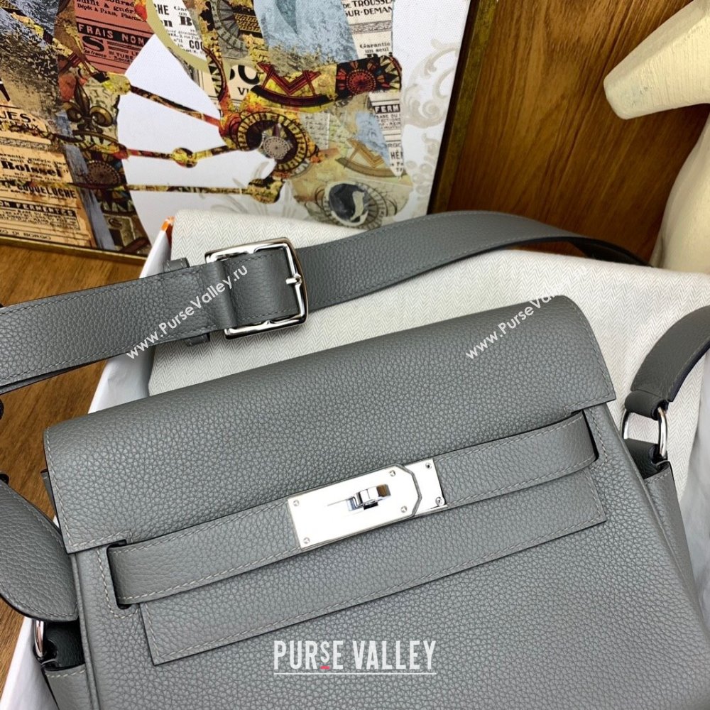 Hermes Kelly Messenger Bag in Original Evercolor Leather Could Grey/Silver 2024(Full Handmade) (XY-241030020)