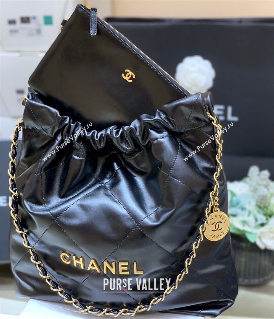 Chanel 22 Small Bag in Shiny Calfskin AS3260 Black/Gold 2024 Top Quality (SHUNY-24062429)