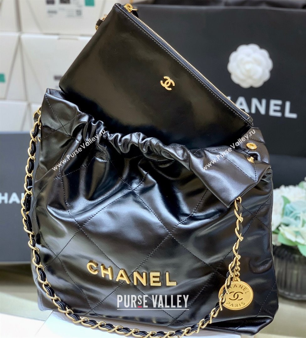 Chanel 22 Small Bag in Shiny Calfskin AS3260 Black/Gold 2024 Top Quality (SHUNY-24062429)