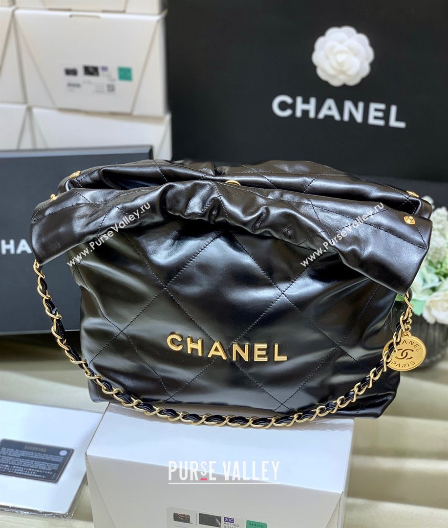 Chanel 22 Small Bag in Shiny Calfskin AS3260 Black/Gold 2024 Top Quality (SHUNY-24062429)