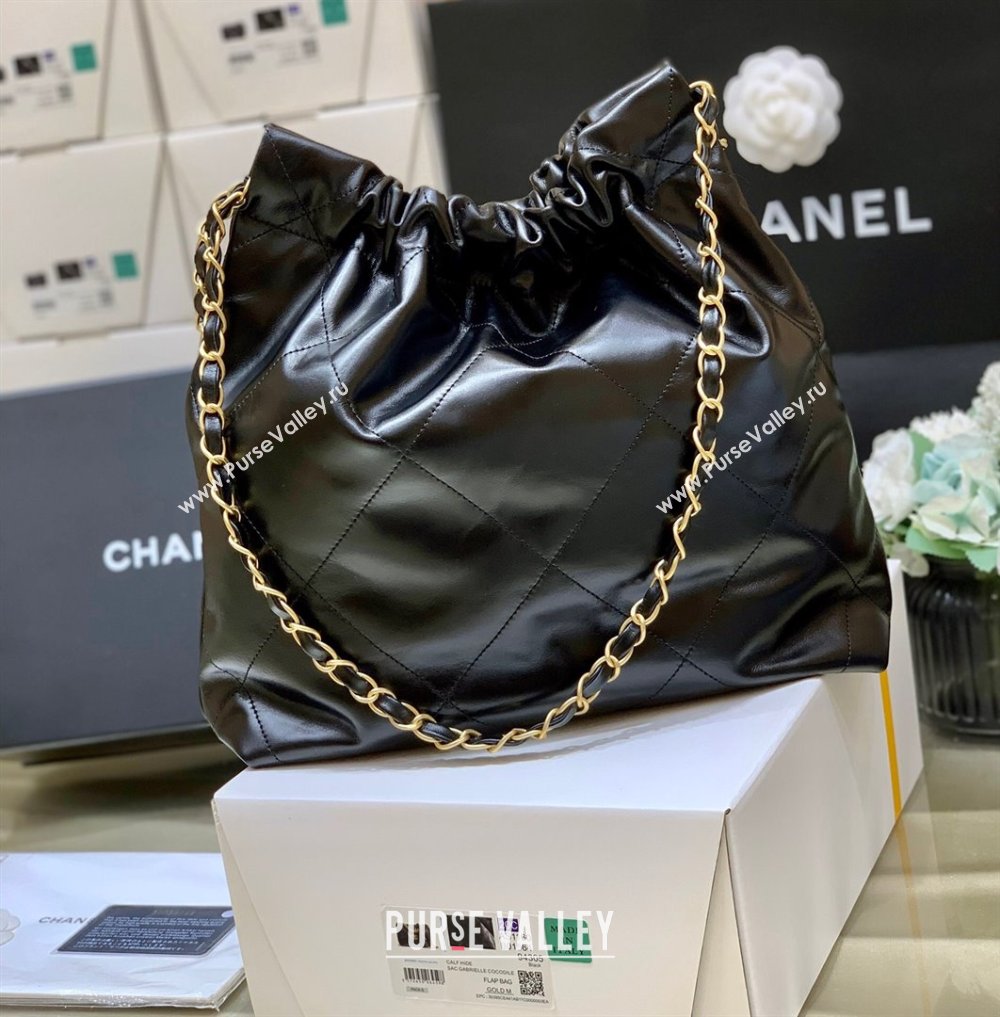 Chanel 22 Small Bag in Shiny Calfskin AS3260 Black/Gold 2024 Top Quality (SHUNY-24062429)