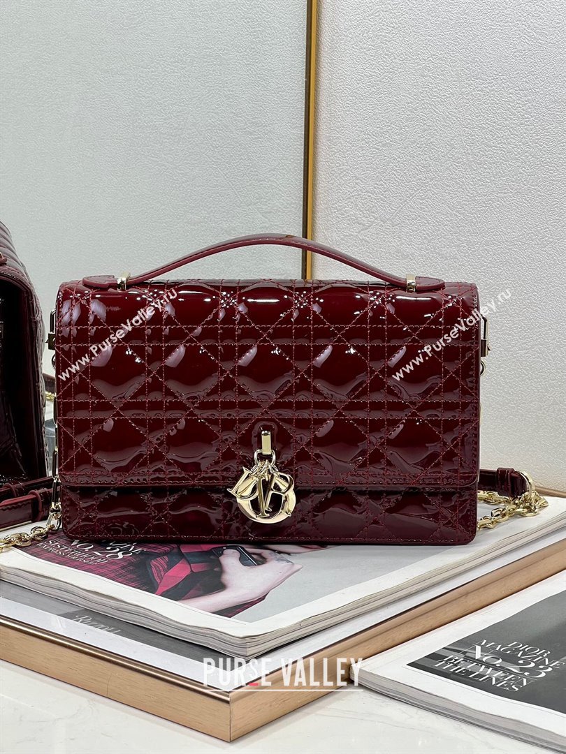 Dior My Dior Top Handle Bag in Patent Cannage Calfskin Burgundy 2024 (XXG-24081416)