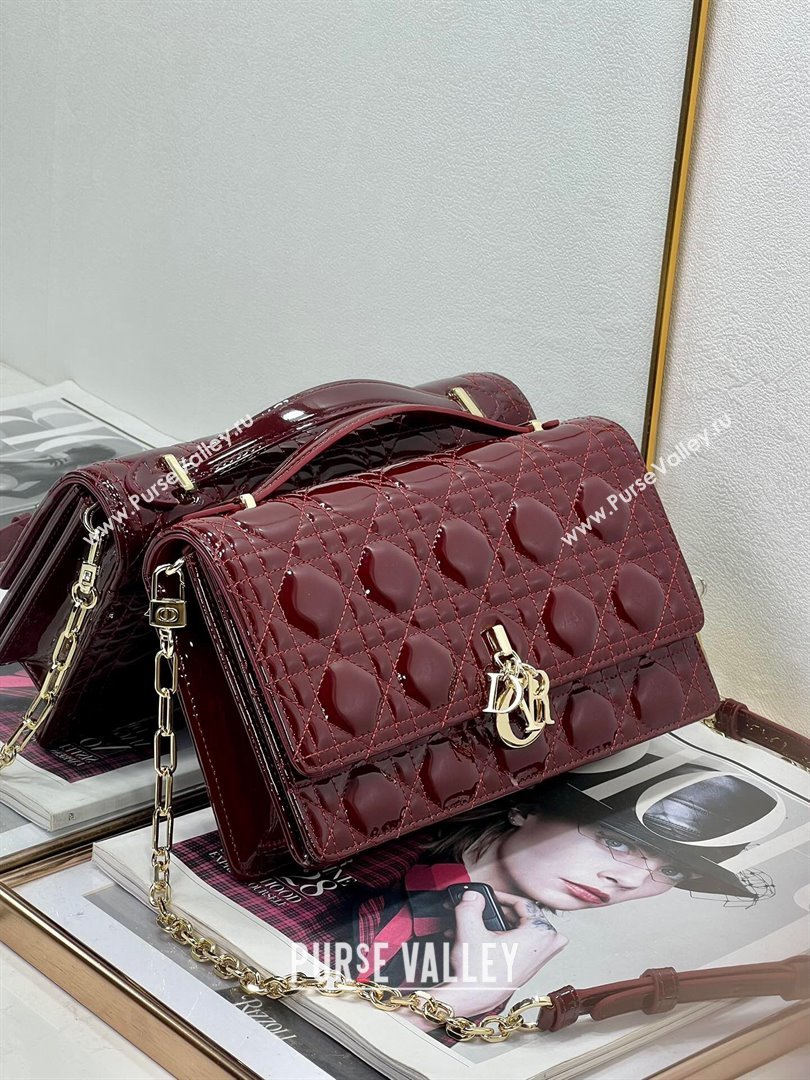 Dior My Dior Top Handle Bag in Patent Cannage Calfskin Burgundy 2024 (XXG-24081416)