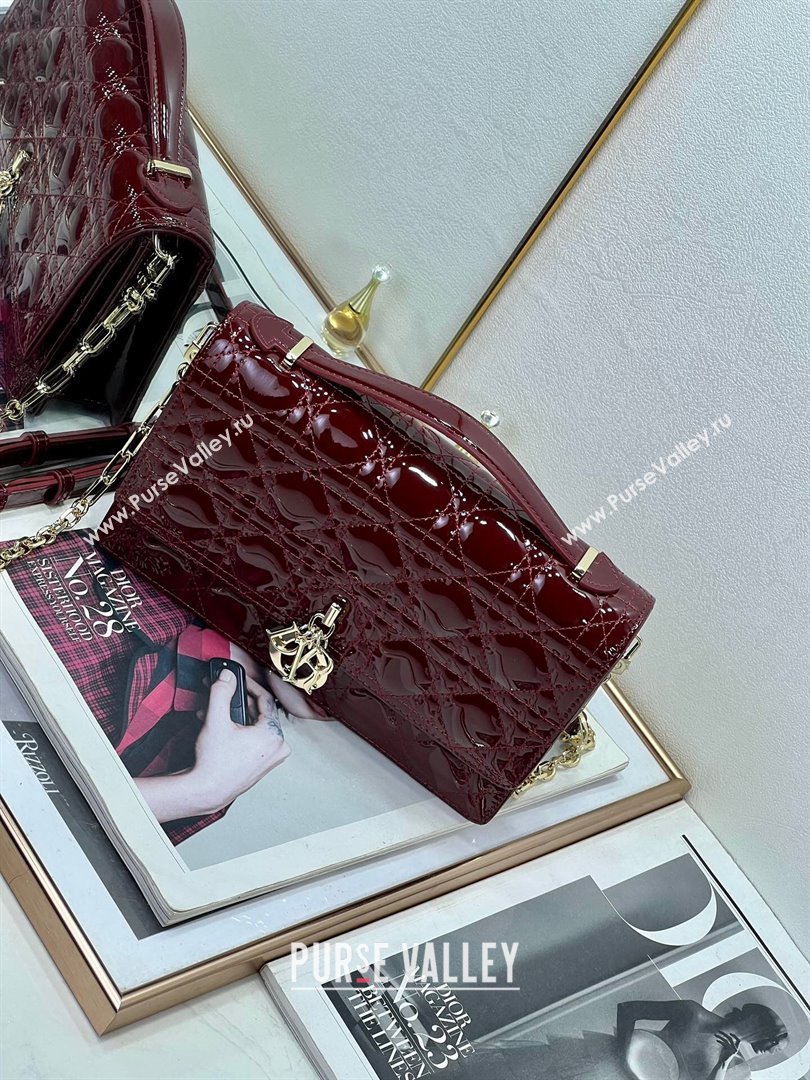 Dior My Dior Top Handle Bag in Patent Cannage Calfskin Burgundy 2024 (XXG-24081416)