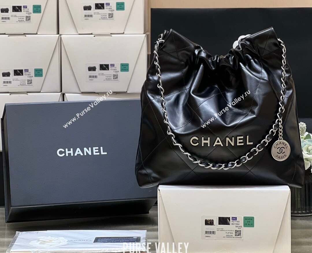 Chanel 22 Small Bag in Shiny Calfskin AS3260 Black/Silver 2024 Top Quality (SM-24062430 )