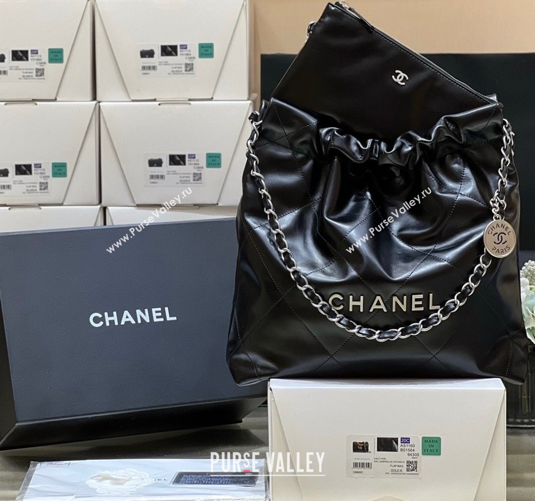 Chanel 22 Small Bag in Shiny Calfskin AS3260 Black/Silver 2024 Top Quality (SM-24062430 )