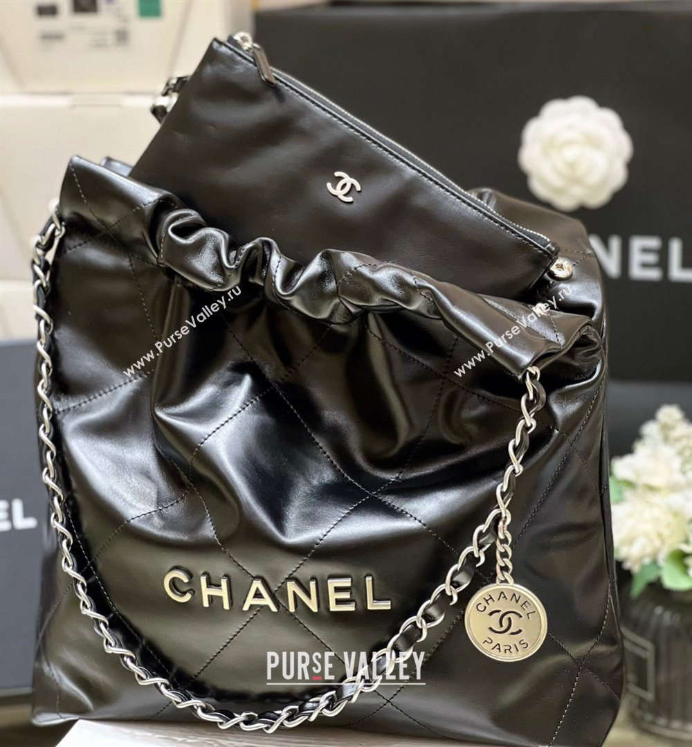 Chanel 22 Small Bag in Shiny Calfskin AS3260 Black/Silver 2024 Top Quality (SM-24062430 )