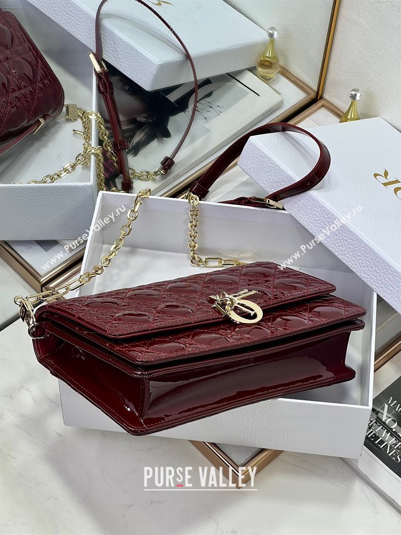 Dior My Dior Top Handle Bag in Patent Cannage Calfskin Burgundy 2024 (XXG-24081416)