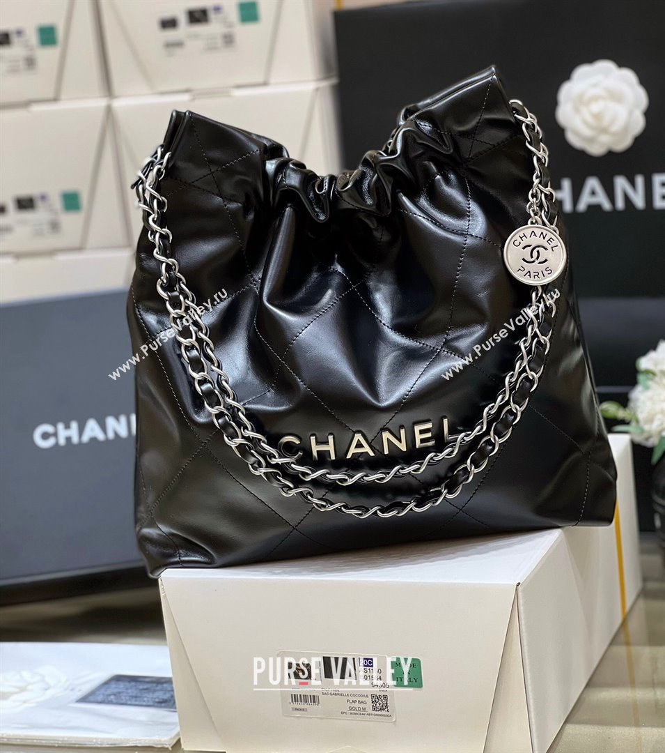 Chanel 22 Small Bag in Shiny Calfskin AS3260 Black/Silver 2024 Top Quality (SM-24062430 )