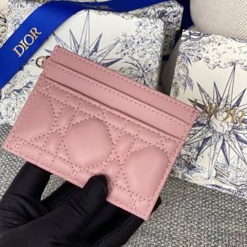 Dior Lady Dior Card Holder in Supple Cannage Lambskin Pink 2024 (DMZ-2411102)