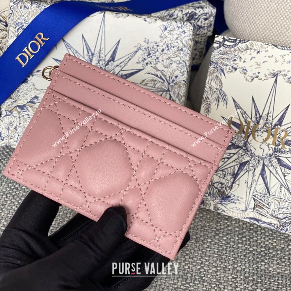 Dior Lady Dior Card Holder in Supple Cannage Lambskin Pink 2024 (DMZ-2411102)