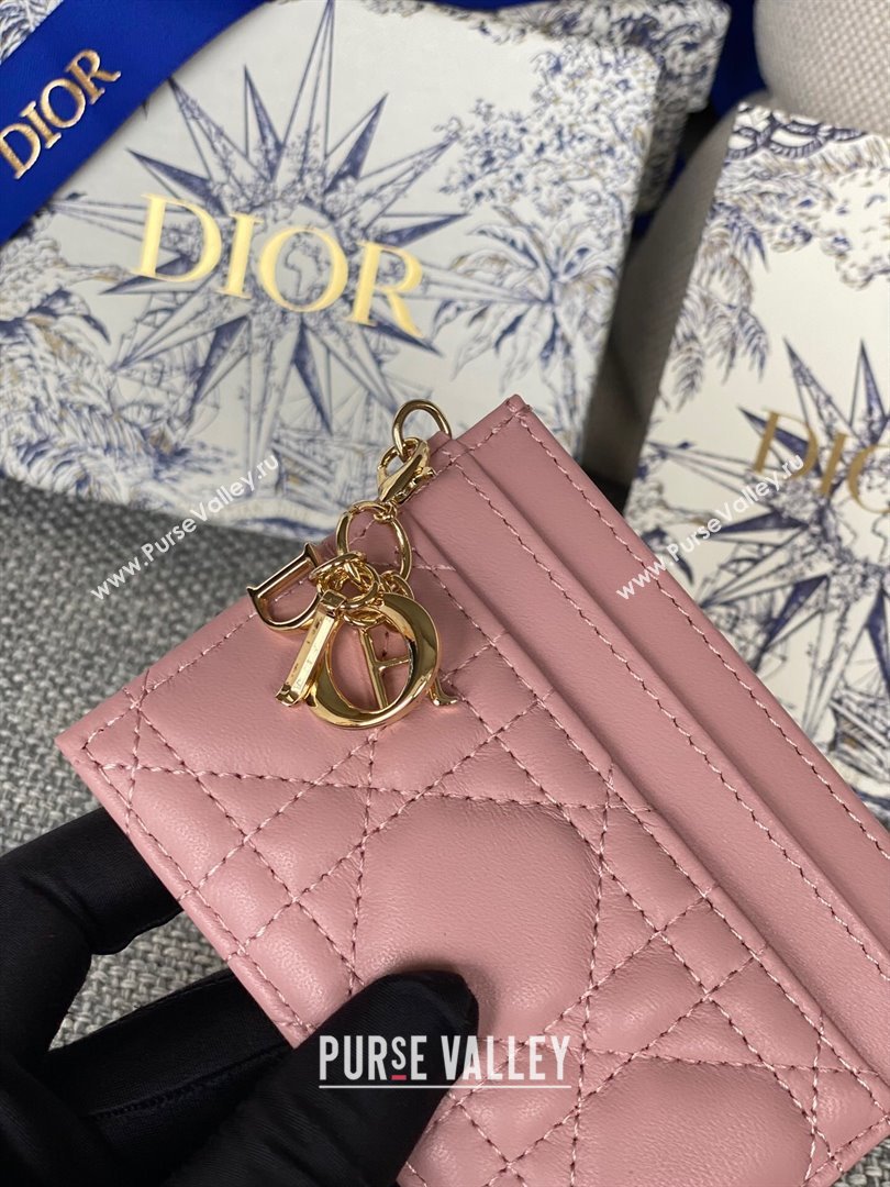 Dior Lady Dior Card Holder in Supple Cannage Lambskin Pink 2024 (DMZ-2411102)