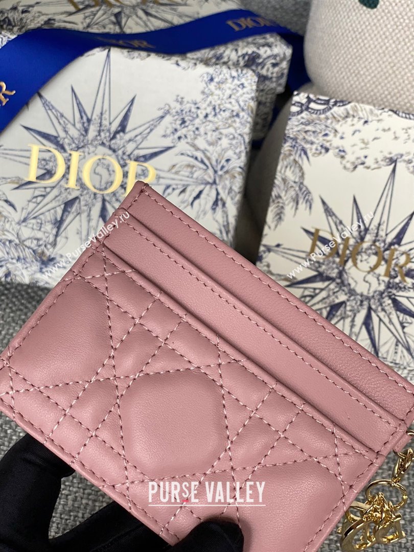 Dior Lady Dior Card Holder in Supple Cannage Lambskin Pink 2024 (DMZ-2411102)