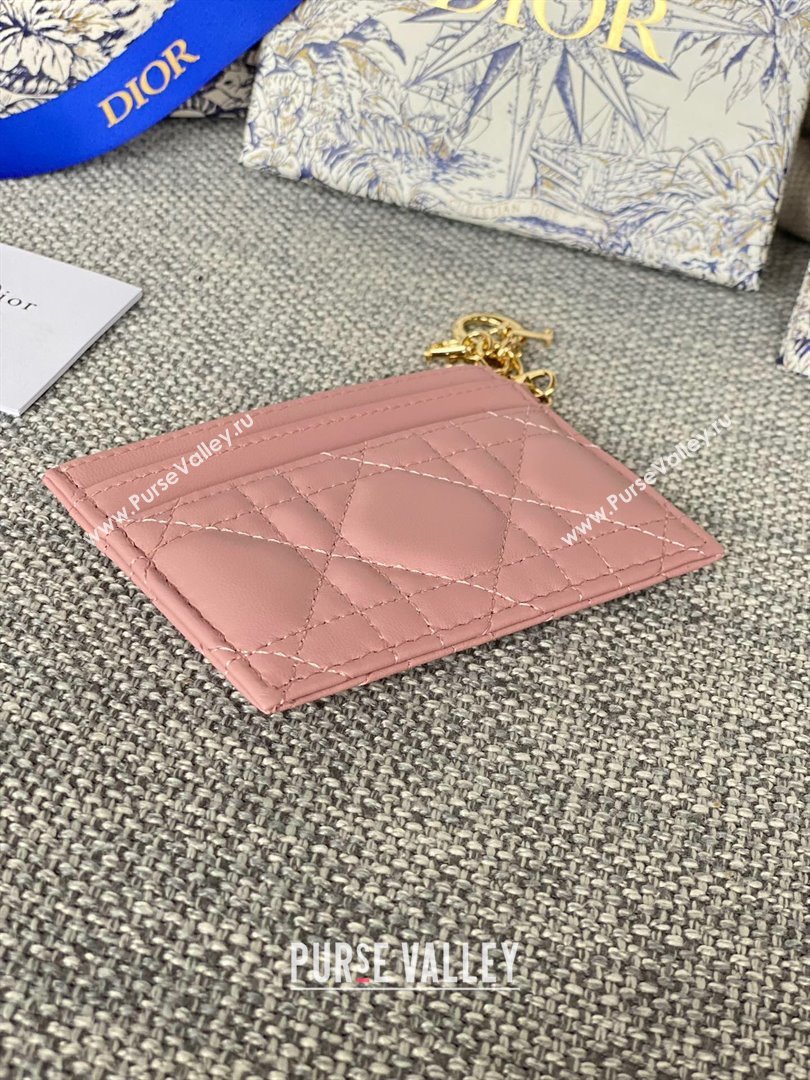 Dior Lady Dior Card Holder in Supple Cannage Lambskin Pink 2024 (DMZ-2411102)