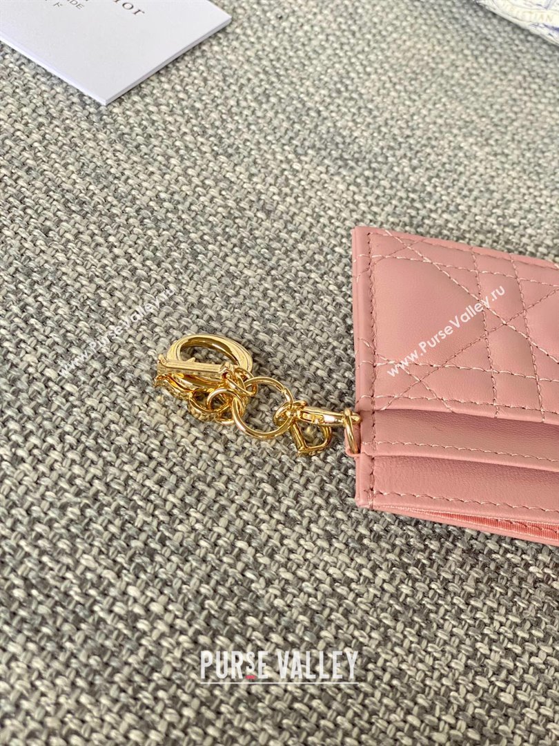 Dior Lady Dior Card Holder in Supple Cannage Lambskin Pink 2024 (DMZ-2411102)