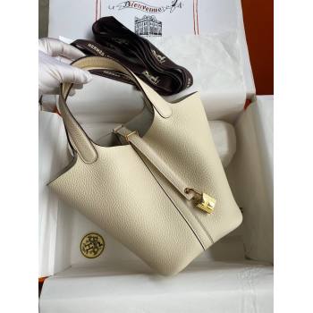 Hermes Picotin Lock Bag 18cm/22cm in Taurillon Clemence Leather Cream White/Gold 2024 (Pure Handmade) (XYA-24042910)