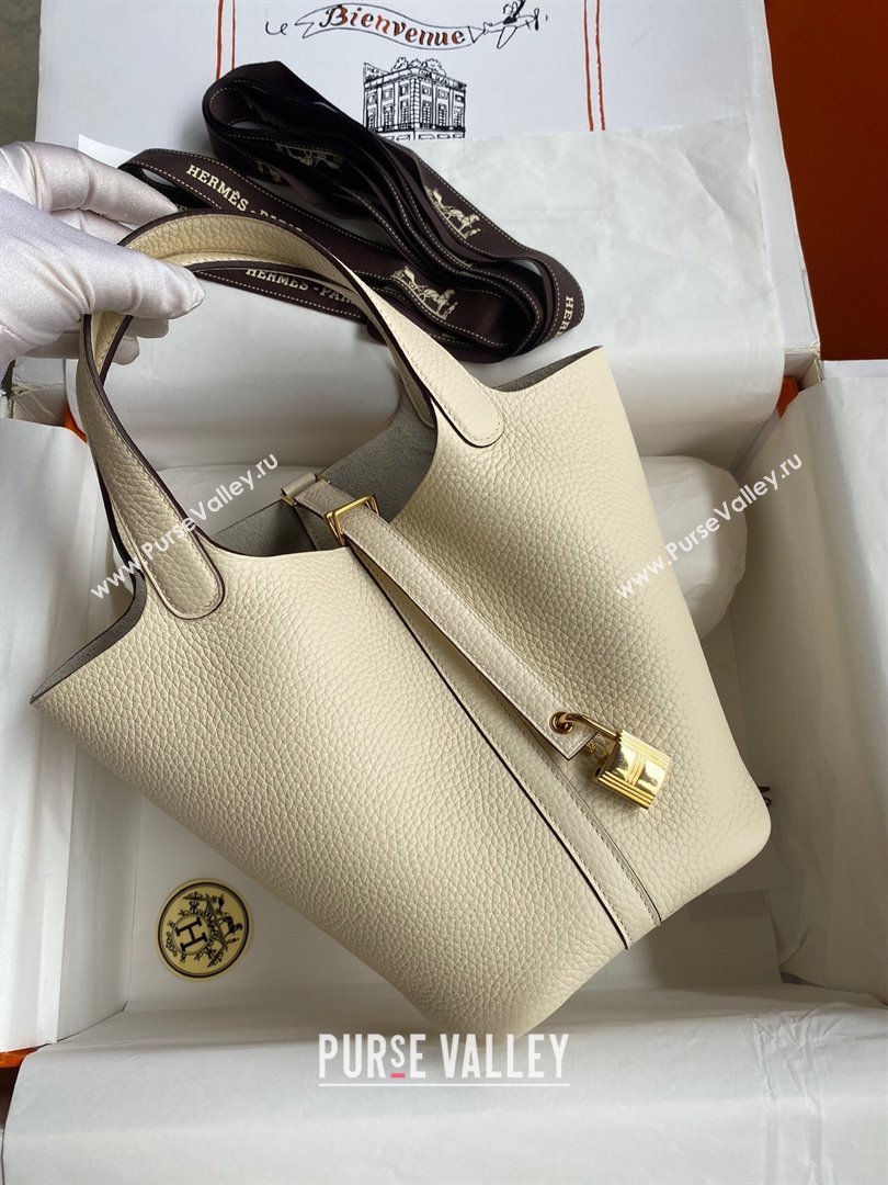 Hermes Picotin Lock Bag 18cm/22cm in Taurillon Clemence Leather Cream White/Gold 2024 (Pure Handmade) (XYA-24042910)