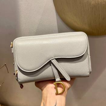 Dior Calfskin Double Sandle Pouch Light Grey 2021 (XXG-21080240)