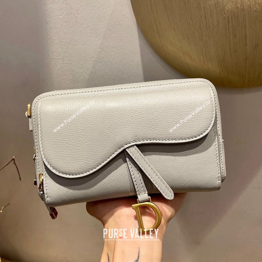 Dior Calfskin Double Sandle Pouch Light Grey 2021 (XXG-21080240)