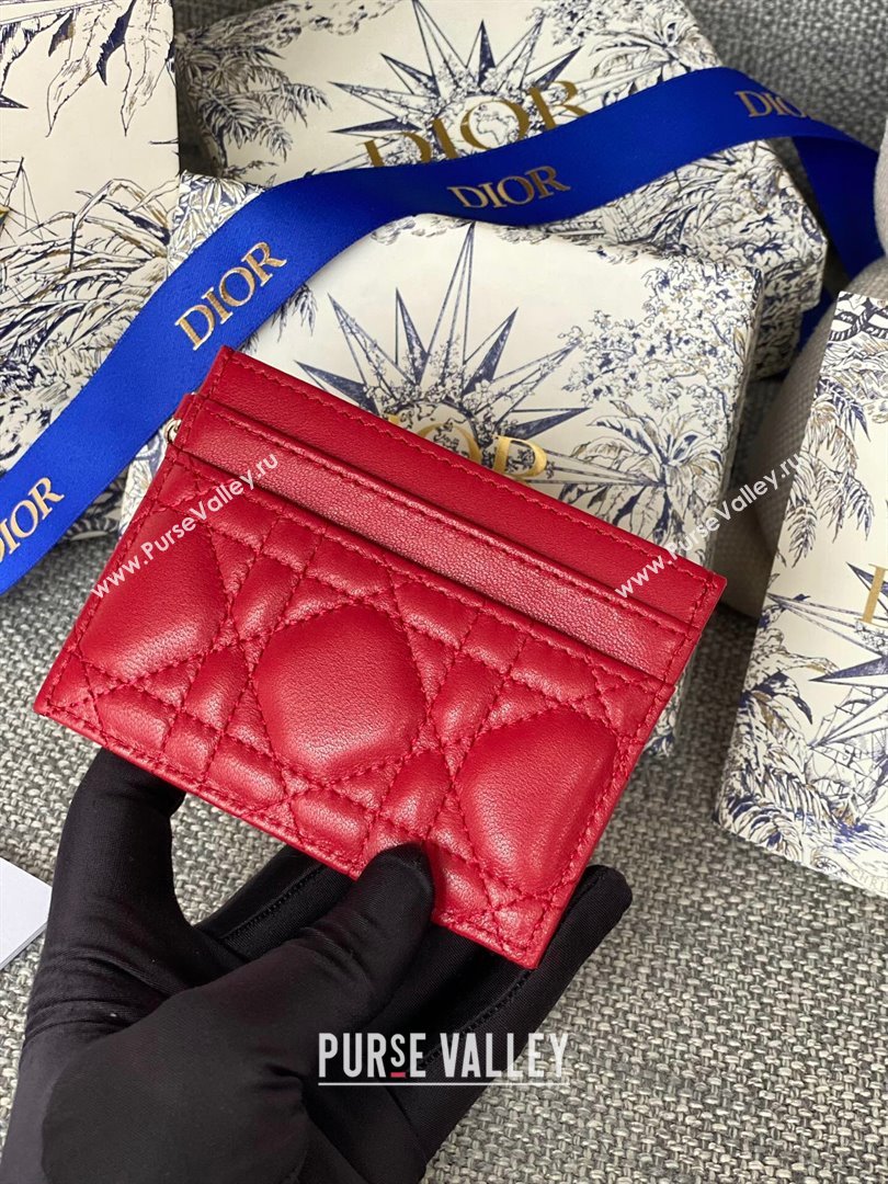 Dior Lady Dior Card Holder in Supple Cannage Lambskin Red 2024 (DMZ-2411101)