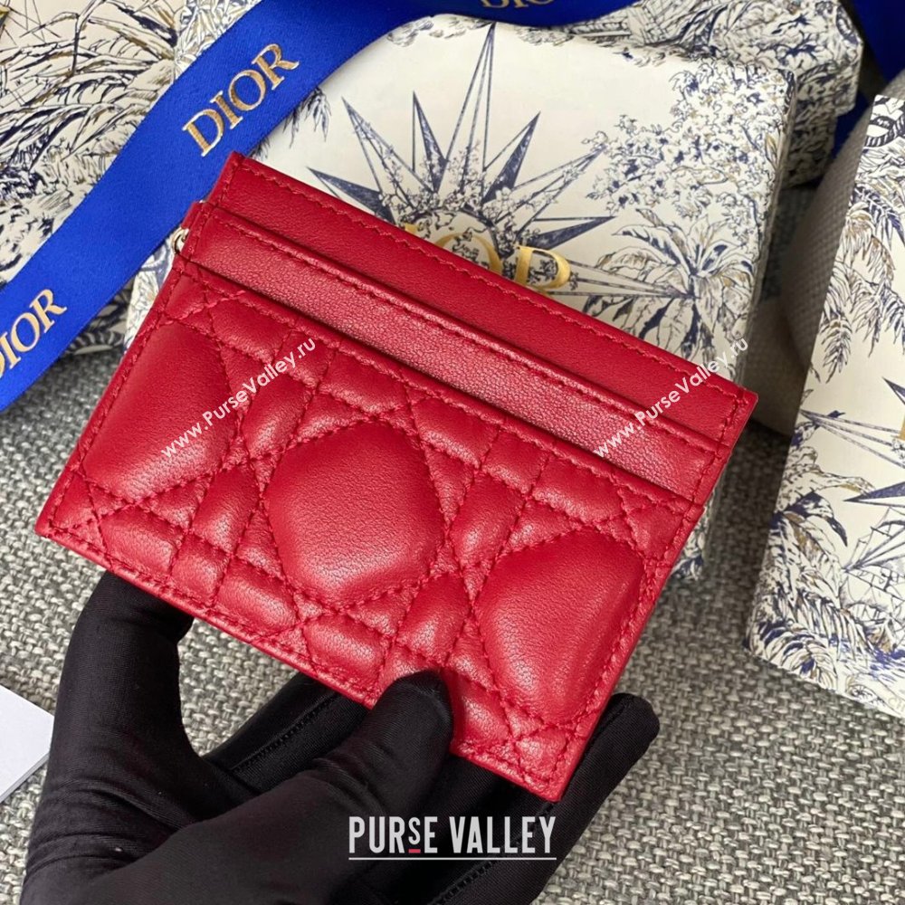 Dior Lady Dior Card Holder in Supple Cannage Lambskin Red 2024 (DMZ-2411101)