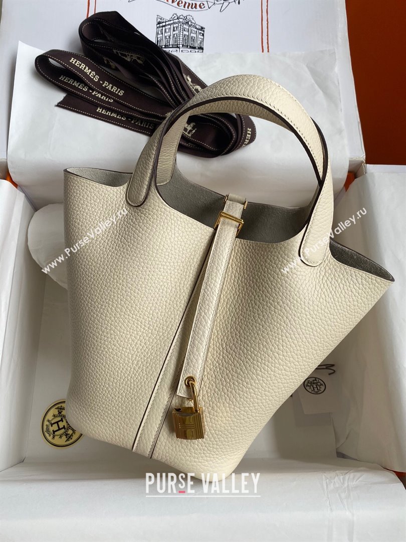 Hermes Picotin Lock Bag 18cm/22cm in Taurillon Clemence Leather Cream White/Gold 2024 (Pure Handmade) (XYA-24042910)