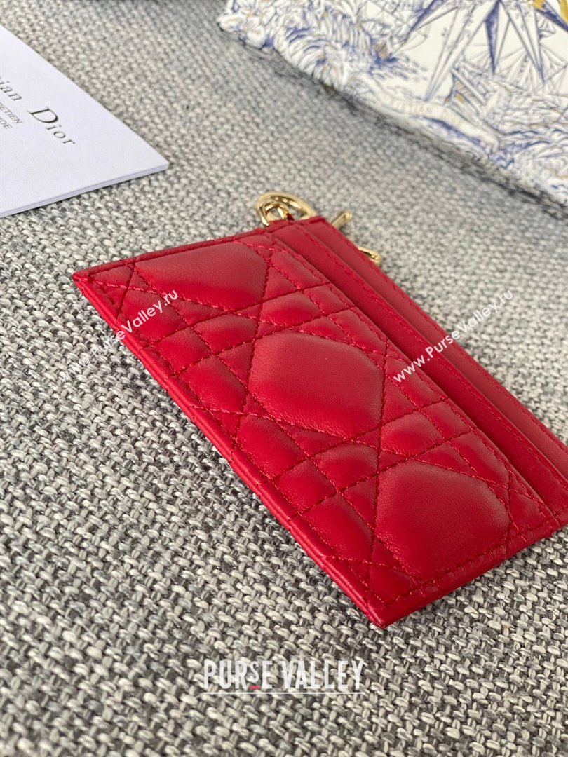 Dior Lady Dior Card Holder in Supple Cannage Lambskin Red 2024 (DMZ-2411101)