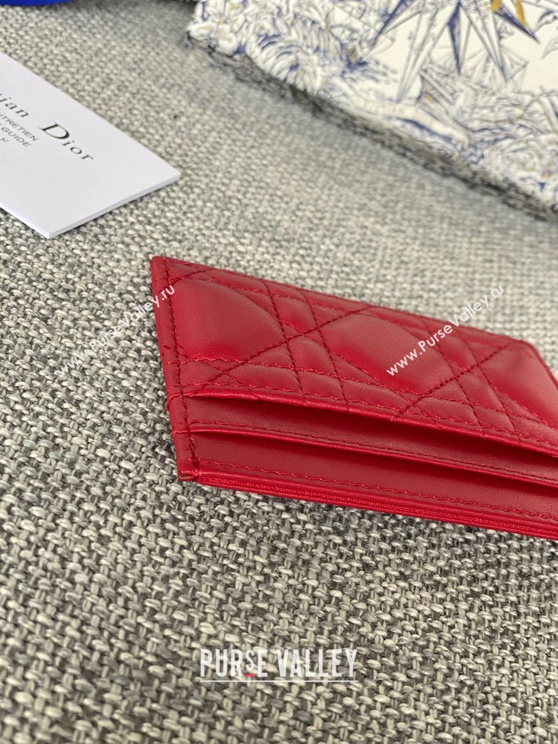 Dior Lady Dior Card Holder in Supple Cannage Lambskin Red 2024 (DMZ-2411101)