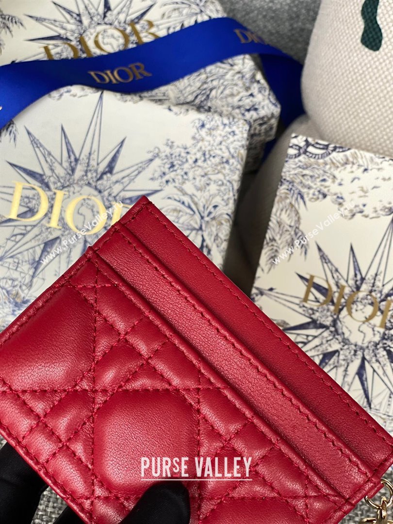 Dior Lady Dior Card Holder in Supple Cannage Lambskin Red 2024 (DMZ-2411101)