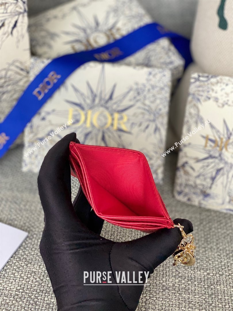 Dior Lady Dior Card Holder in Supple Cannage Lambskin Red 2024 (DMZ-2411101)